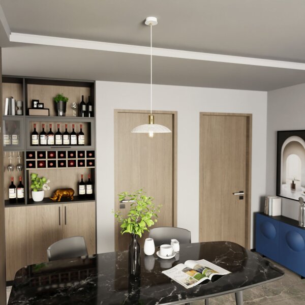 Hängeleuchte Weiß Gold Ø 30 cm H: max. 100 cm verstellbar E27