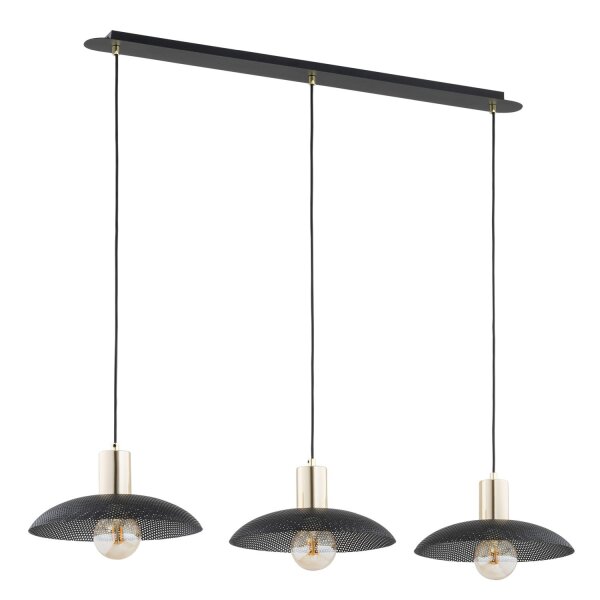 Pendelleuchte 3-flammig L: 90 cm Metall Schwarz Gold E27