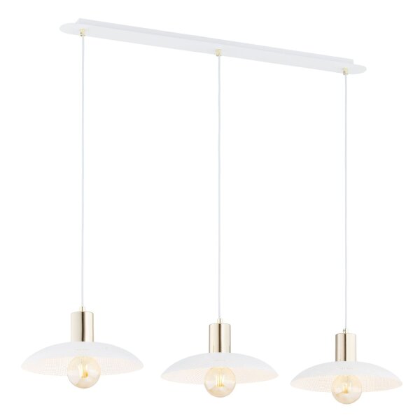 Pendelleuchte Metall L: 90 cm E27 Weiß Gold 3-flammig E27
