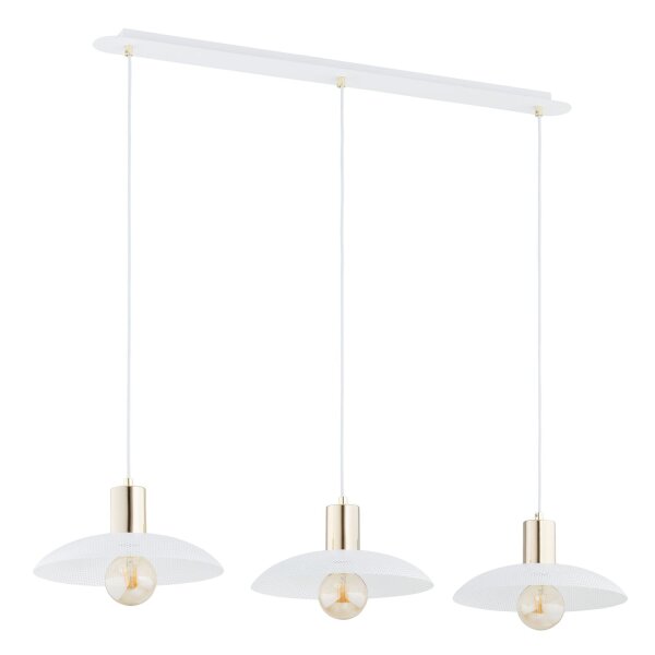 Pendelleuchte Metall L: 90 cm E27 Weiß Gold 3-flammig E27