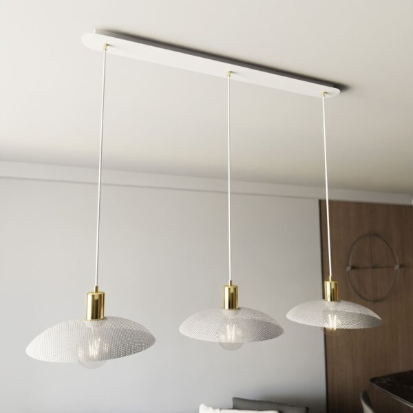 Pendelleuchte Metall L: 90 cm E27 Weiß Gold 3-flammig E27