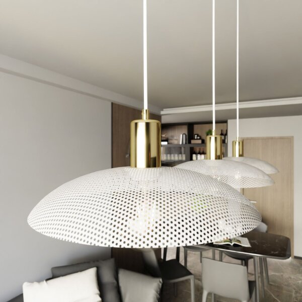 Pendelleuchte Metall L: 90 cm E27 Weiß Gold 3-flammig E27