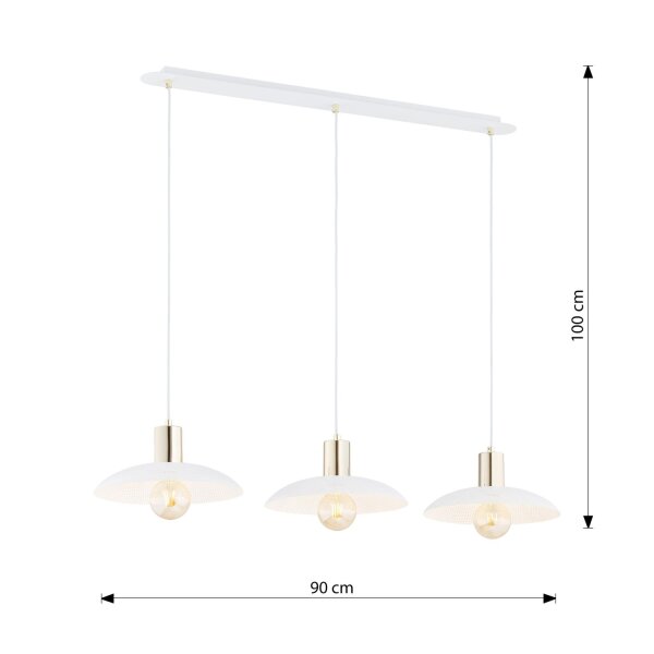 Pendelleuchte Metall L: 90 cm E27 Weiß Gold 3-flammig E27