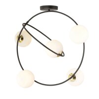 Plafonnier verre métal noir blanc E14 5-rond 2...