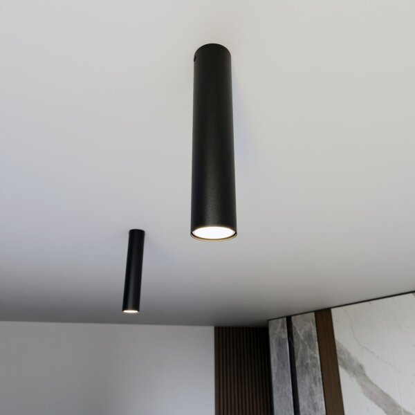 Deckenleuchte Schwarz Ø 6 cm H: 30 cm Metall GU10 Aufputz