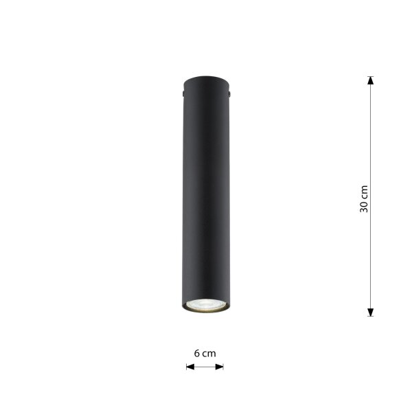 Deckenleuchte Schwarz Ø 6 cm H: 30 cm Metall GU10 Aufputz