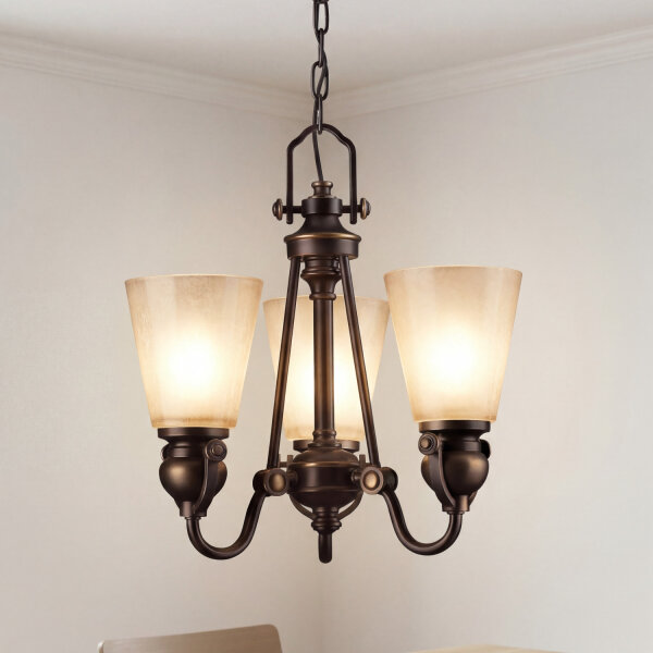 Kronleuchter Bronze Beige 3-flammig B:40,6 cm E27 Glas