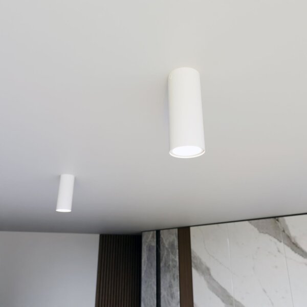 Plafonnier rond Ø 6 cm H : 15 cm Métal blanc GU10 apparent