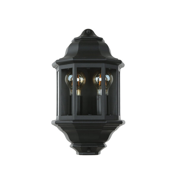 Wandleuchte Außen IP44 Glas Alu H: 43 cm 2x E27 Schwarz