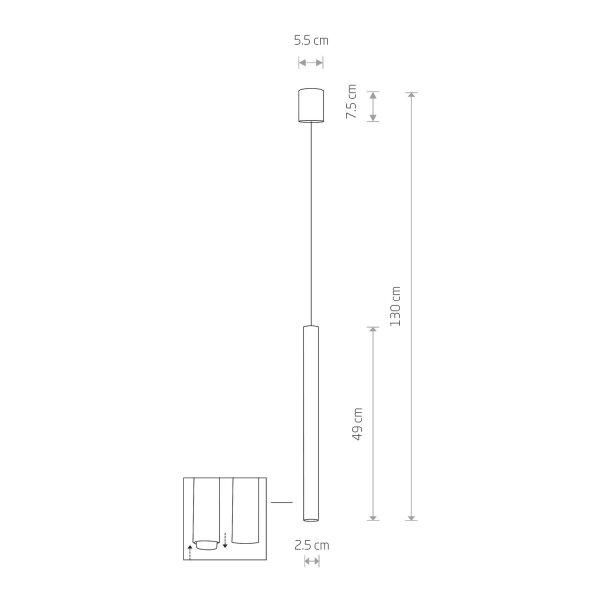 Suspension Ø 2,5 cm G9 en or mat cylindre étroit