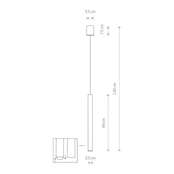 Schmale Hängeleuchte G9 Ø 2,5 cm in Kupfer matt Metall Modern