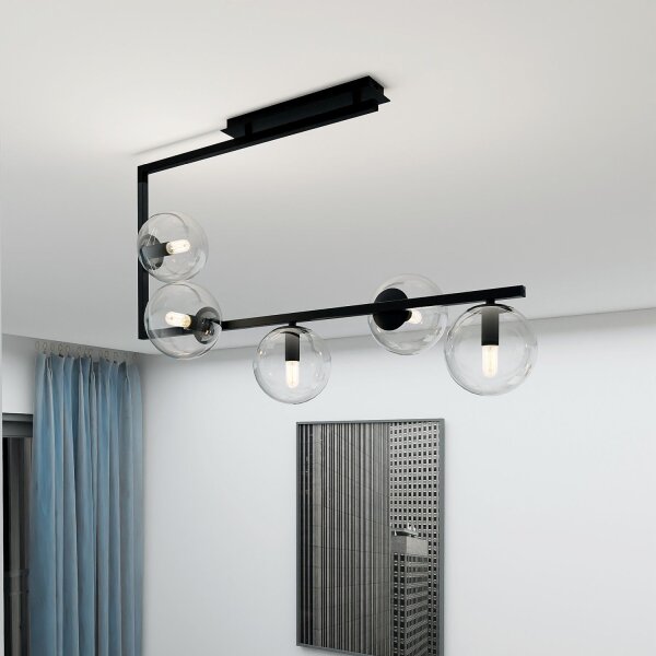 Deckenleuchte Metall Glas L: 83 cm H: 55 cm Schwarz 5x E14