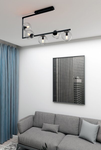 Deckenleuchte Metall Glas L: 83 cm H: 55 cm Schwarz 5x E14