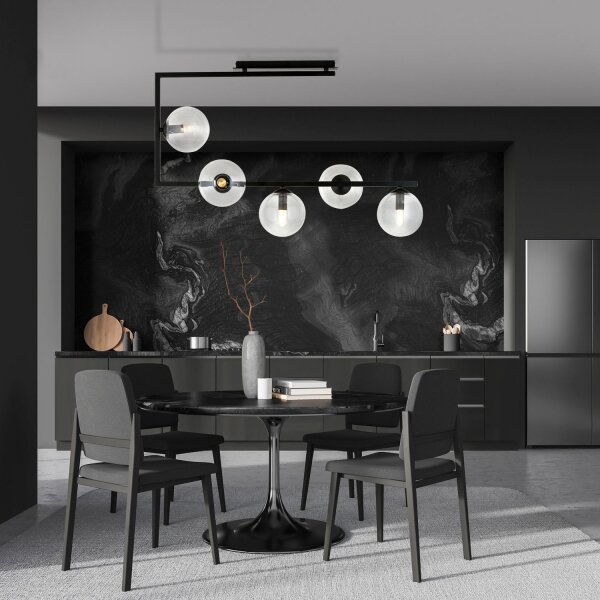 Deckenleuchte Metall Glas L: 83 cm H: 55 cm Schwarz 5x E14