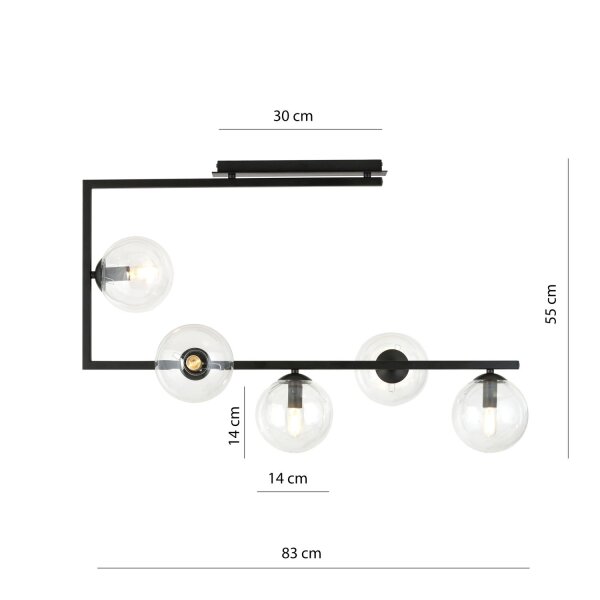 Deckenleuchte Metall Glas L: 83 cm H: 55 cm Schwarz 5x E14