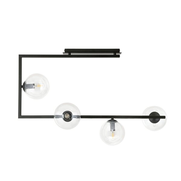 Plafonnier verre métal 83 cm de long noir E14 4 flammes