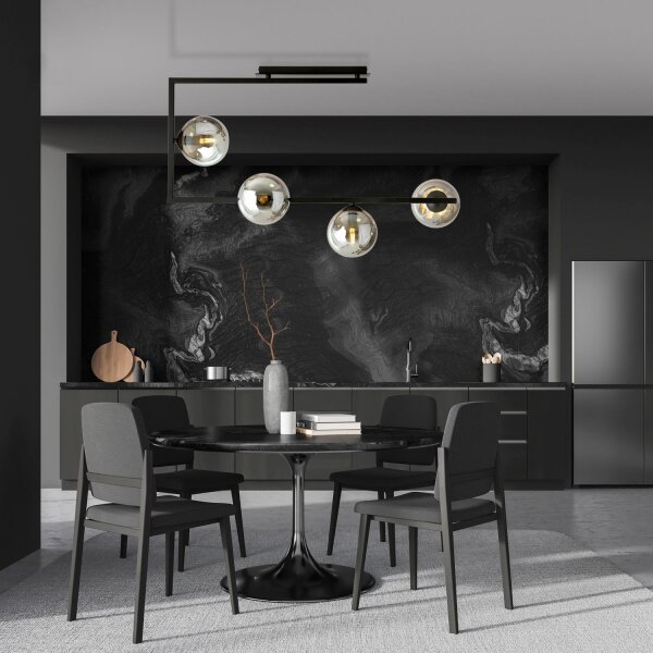 Deckenleuchte Schwarz Graphit 83 cm lang Metall Rauchglas