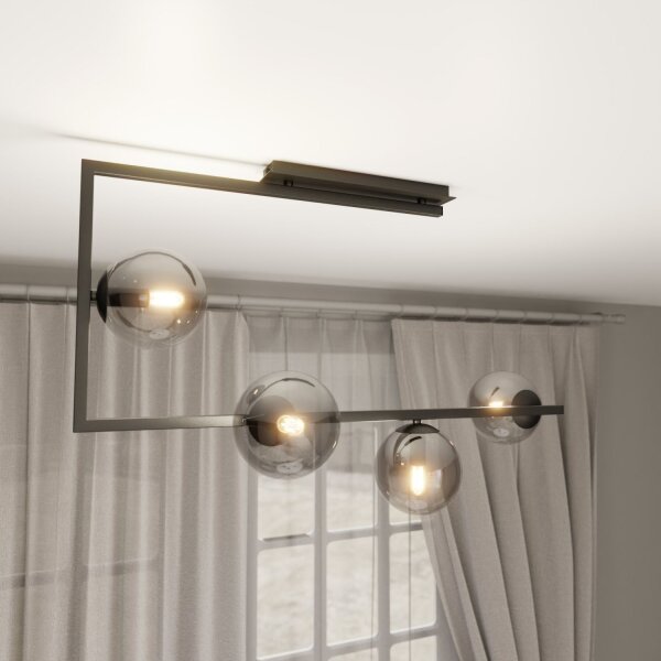 Deckenleuchte Schwarz Graphit 83 cm lang Metall Rauchglas