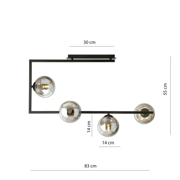 Deckenleuchte Schwarz Graphit 83 cm lang Metall Rauchglas
