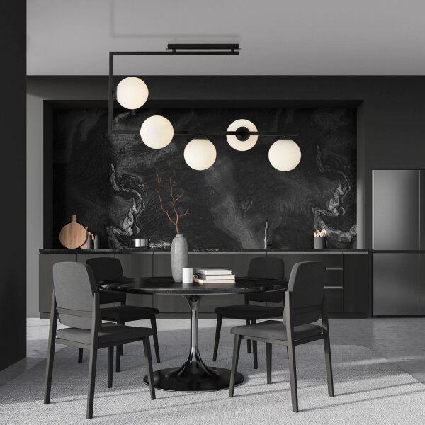 Deckenleuchte groß L: 83 cm H: 55 cm Metall Glas Schwarz Weiß
