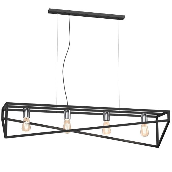 Lange Pendelleuchte Schwarz Chrom E27 100 cm Industrial