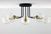 Deckenleuchte 5-flammig Metall Glas in Schwarz Gold G9