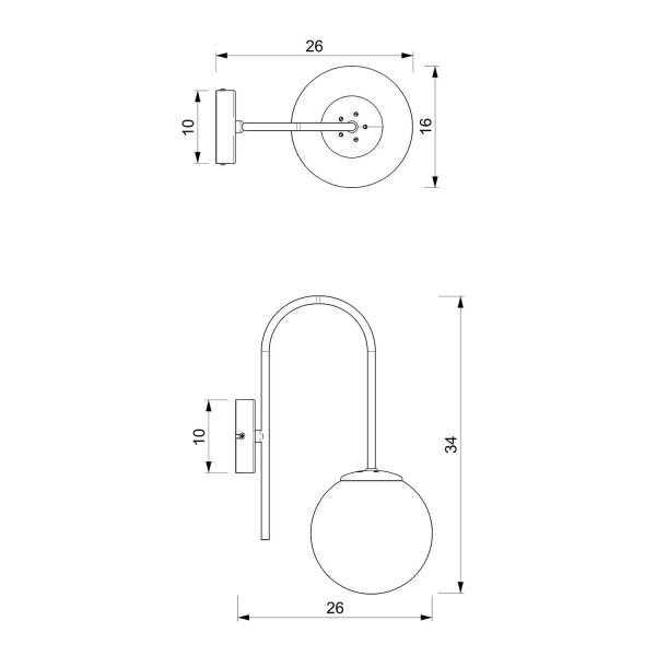Applique Métal Verre Noir Blanc E14 Boule anti-éblouissement