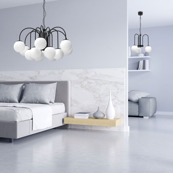 Suspension 3 flammes verre métal E14 Ø51 cm rond
