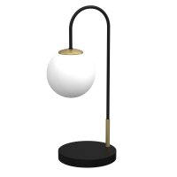 Lampe de chevet m&eacute;tal verre 52 cm noir blanc laiton