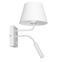 Wandlampe Wei&szlig; Stoff Lesearm E27 G9 H:38 cm konisch