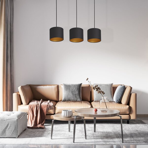 Hängelampe Schwarz Gold Stoff Metall L:75 cm blendarm