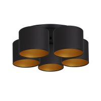 Deckenleuchte Stoff Metall Schwarz Gold E27 rund...