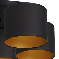 Deckenleuchte Stoff Metall Schwarz Gold E27 rund...