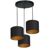 H&auml;ngelampe Schwarz Gold Stoff Metall 3-flammig blendarm