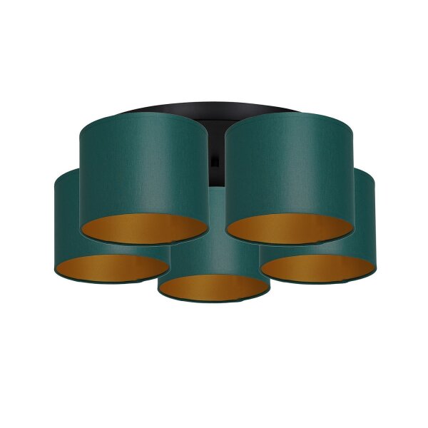 Deckenleuchte Stoff Metall Petrol Gold E27 rund Ø58 cm