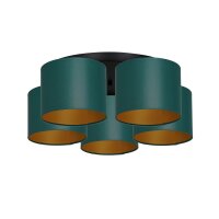 Plafonnier tissu métal pétrole or E27 rond...