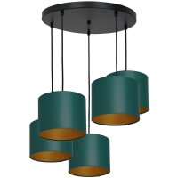 Blendarme H&auml;ngelampe Petrol Gold Stoff Metall 5-flmg