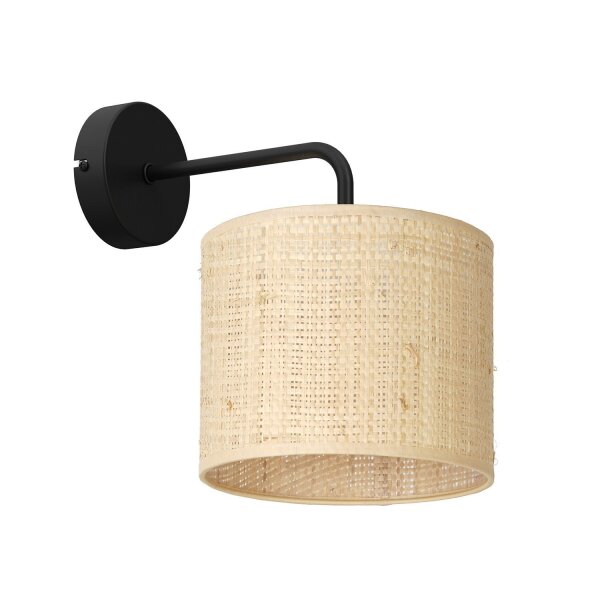 Wandleuchte Rattan Metall Schwarz T:26 cm Blendarm