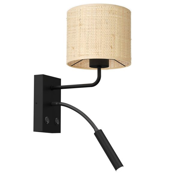 Wandlampe Rattan Metall Schwarz E27 G9 Lesearm Schalter