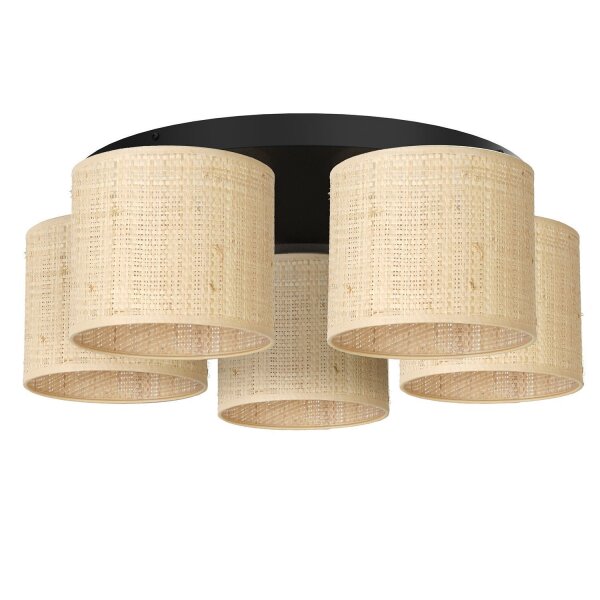 Deckenleuchte Rattan Metall Ø58 cm Loft Schwarz Natur