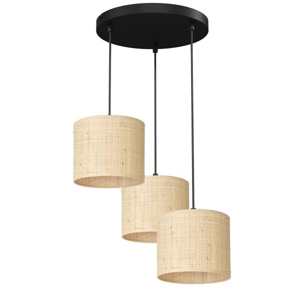 Loft Lampe suspendue rotin métal ronde Ø45 cm E27 3-flmg