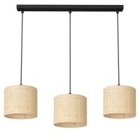 Longue lampe suspendue en rotin métal blanc or 75 cm