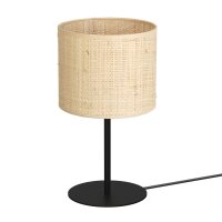 Runde Tischlampe Metall Rattan E27 34 cm Schwarz Natur