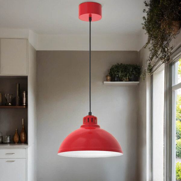 Loft Hängelampe Rot Weiß Metall Ø30 cm E27 akzentuiert