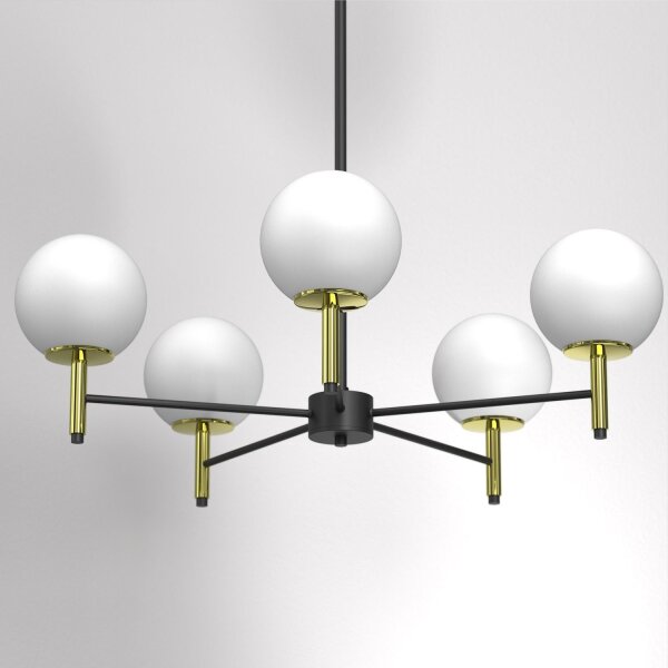 Deckenleuchte Glas Metall Schwarz Gold E27 5-flammig