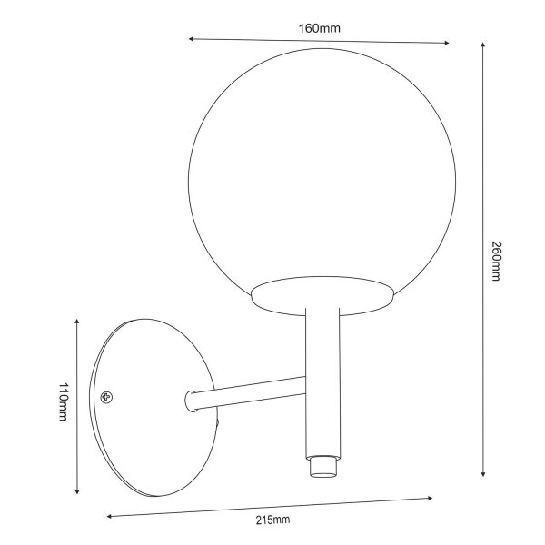 Wandlampe Glas Metall Schwarz Gold E27 Kugel blendarm