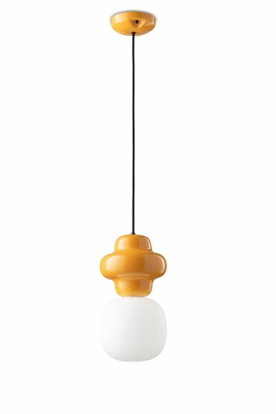 Pendelleuchte Keramik Glas Gelb Weiß E14 Retro Design
