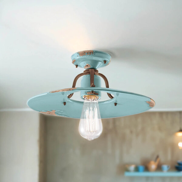 Deckenlampe Metall Keramik E27 D: 40 cm rund Vintage
