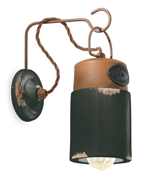 Wandlampe Metall Keramik E27 H: 33 cm Vintage Design