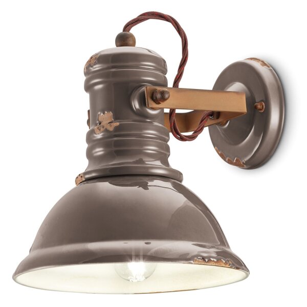 Wandleuchte Keramik Metall E27 Taupe Shabby Antik